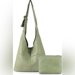 GREEN SUPER SOFT VEGAN LEATHER SHOULDER BAG AND COIN CLUTCH 2 PIECE SET